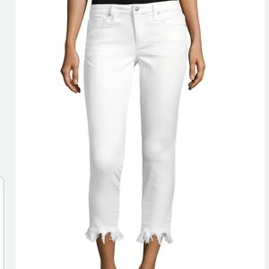 JOE'S FRAYED WHITE HIGH RISE STRAIGHT LEG DENIM JEANS